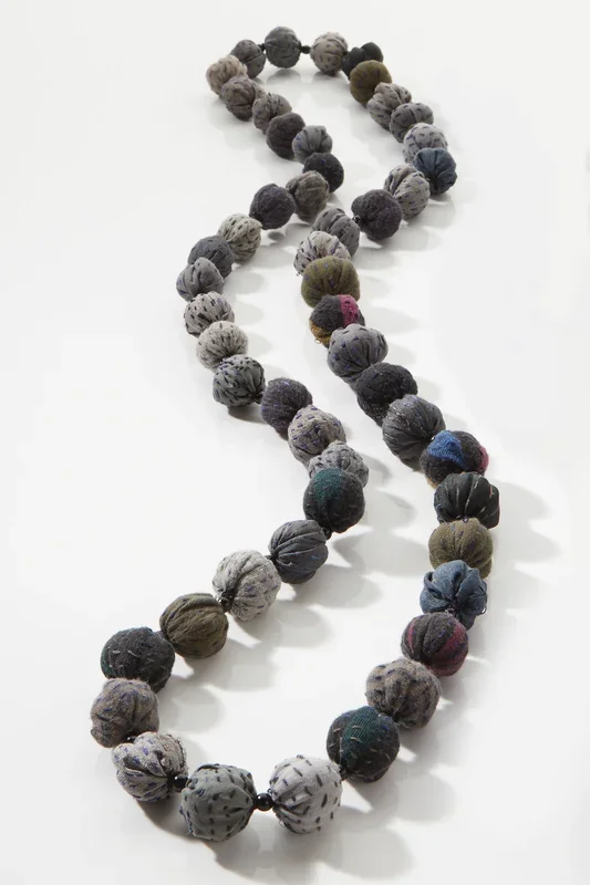 Long Kantha Necklace in Gray