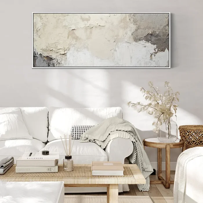 Long Thin Panoramic Wall Art Canvas Neutral Cream Grey Abstract