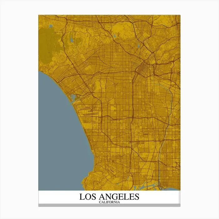Los Angeles California Yellow Blue Canvas Print by Mapply