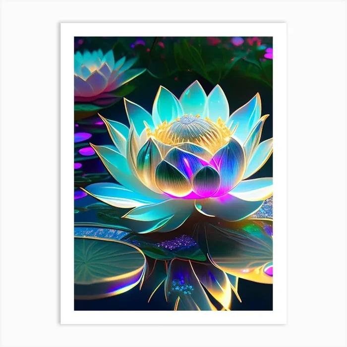 Lotus Flower In Garden Holographic 1 Art Print by The Artsy Florist