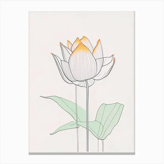 Lotus Flower In Garden Minimal Line Drawing 5 Canvas Print by The Artsy Florist