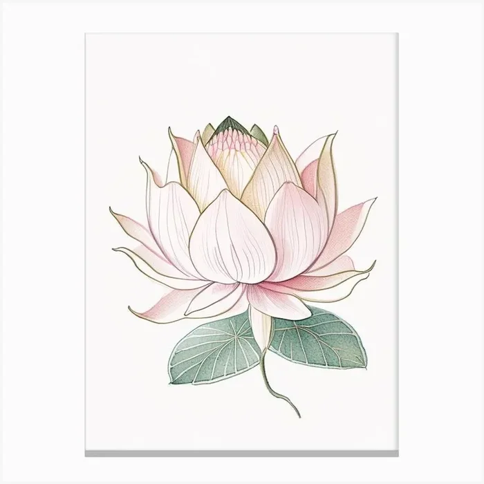 Lotus Flower Pattern Pencil Illustration 2 Canvas Print by The Artsy Florist