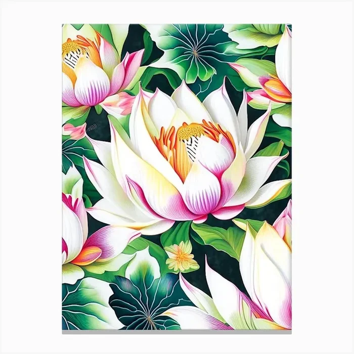 Lotus Flower Repeat Pattern Decoupage 3 Canvas Print by The Artsy Florist