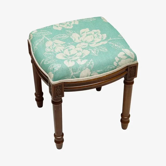 Louis XVI Vanity Stool – Aqua – Linen – Magnolia by 123Creations