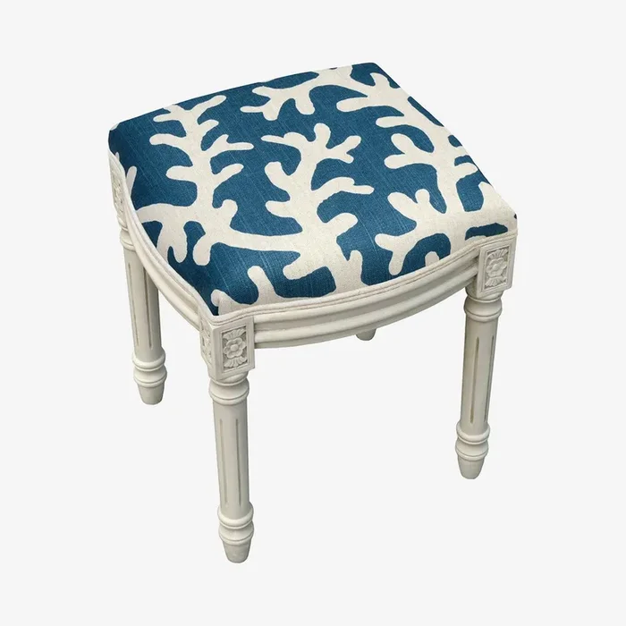 Louis XVI Vanity Stool – Navy / White – Linen – Big Coral by 123Creations