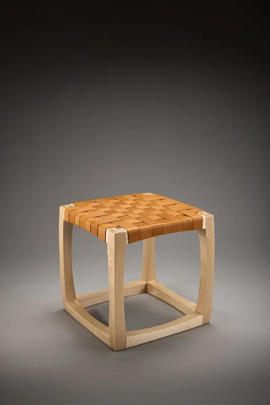 Maple and Leather Cube Chair