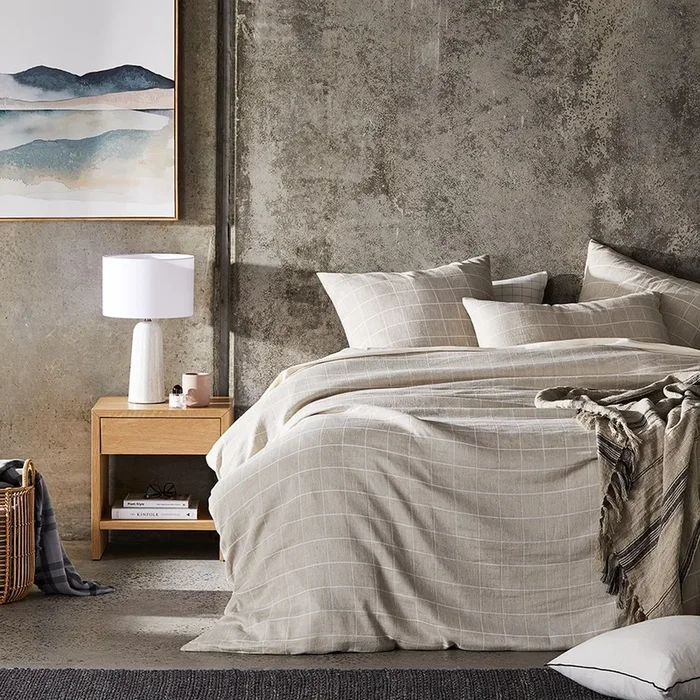 Mark Tuckey Grid Check Linen Quilt Cover Separates