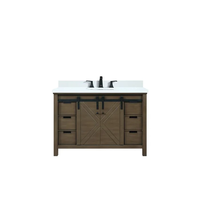 Marsyas 48 in W x 22 in D Rustic Brown Bath Vanity, Cultured Marble Countertop and Faucet Set