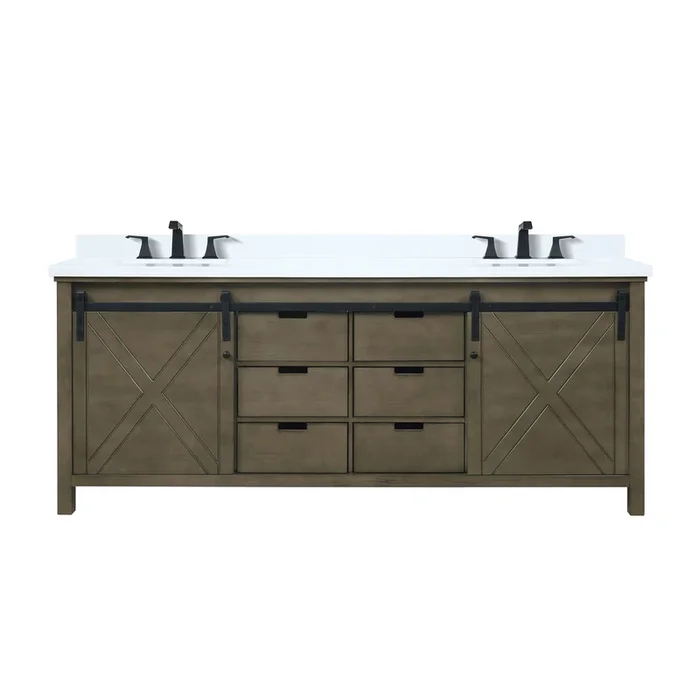 Marsyas 80 in W x 22 in D Rustic Brown Double Bath Vanity, White Quartz Countertop and Faucet Set