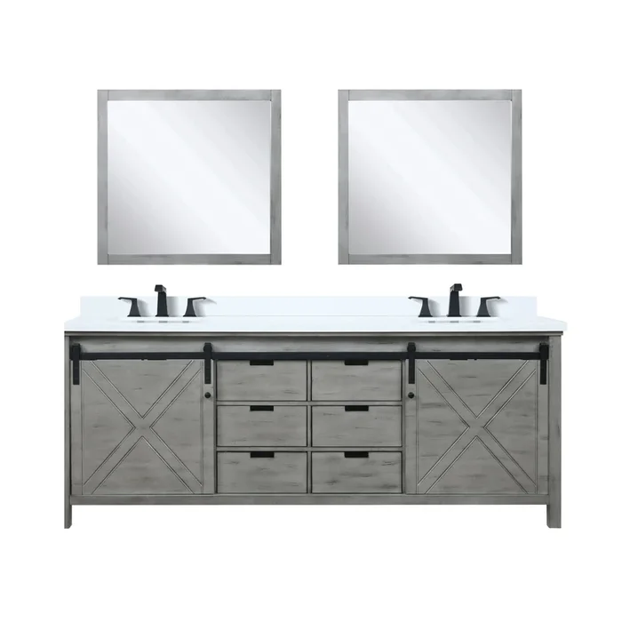 Marsyas 84 in W x 22 in D Ash Grey Double Bath Vanity, Cultured Marble Countertop, Faucet Set and 34 in Mirrors