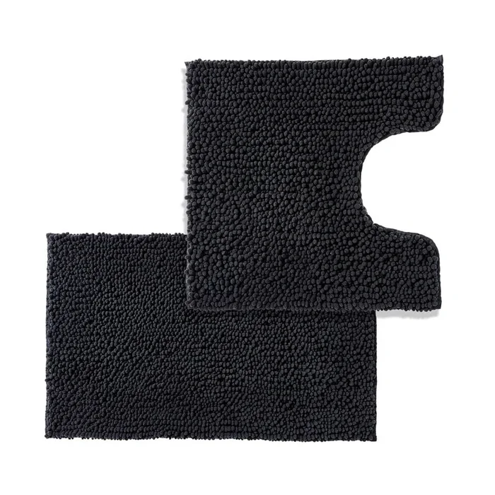 Microplush Bobble Solid Coal Contour & Bath Mat