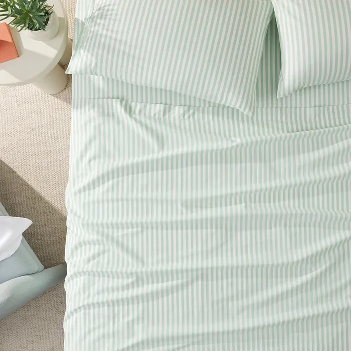 Mint Stripe Printed Percale Sheet Set