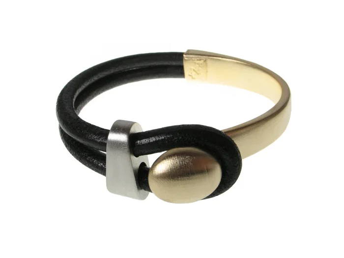 Mix-Match Leather Bracelet Set – Black/Gold Lasso Knob & Slide