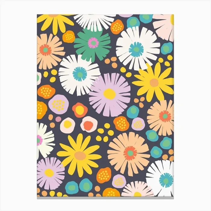 Mod Daisies In Midnight Canvas Print by Marissa Huber