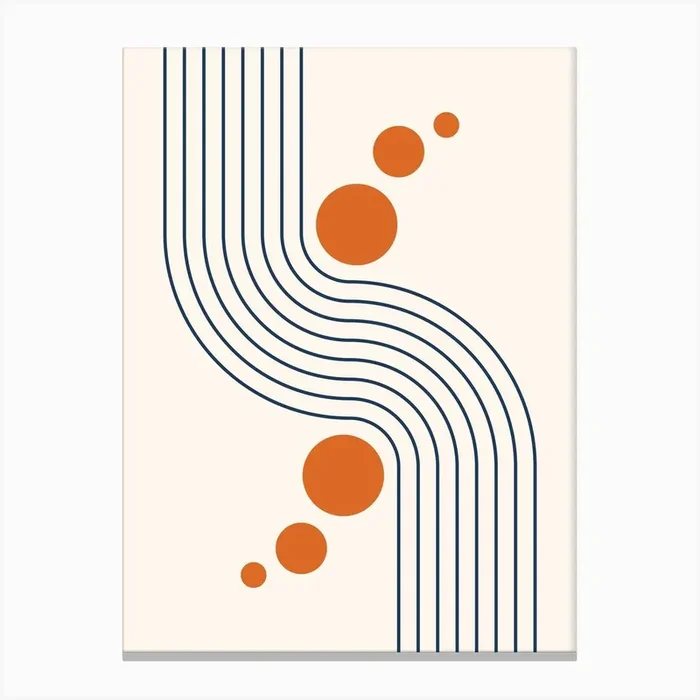 Modern Rainbow and Sun Abstract Geometric Lines in Navy and Burnt Orange 2 Canvas Print by NineFlorals