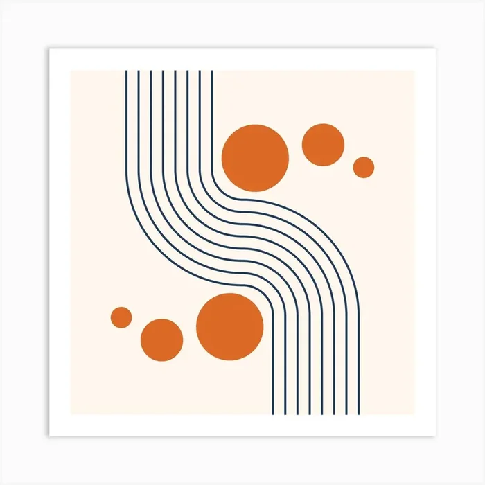 Modern Rainbow and Sun Abstract Geometric Lines in Navy and Burnt Orange 3 Art Print by NineFlorals