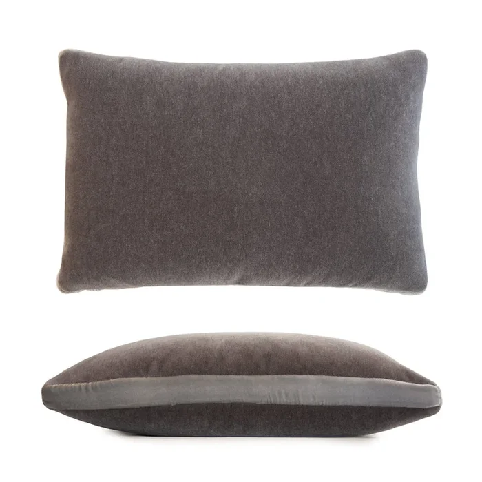 Mohair Pillow with Velvet Tuxedo Stripe – Gray/Nickel