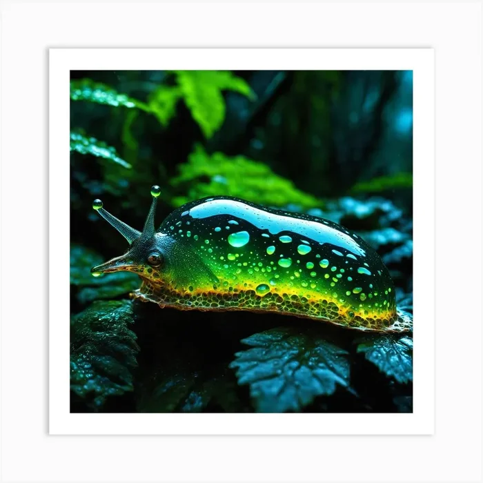 Mutant Humanoide Half Slug Tranlucide Glow Half Alien Macro Mini Bioluminesent In Dunts Jungle Art Print by OLDMANGOZ
