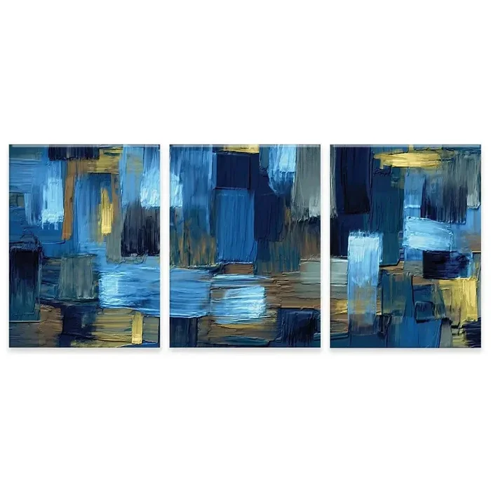 Navy Brush Strokes Trio Canvas Print