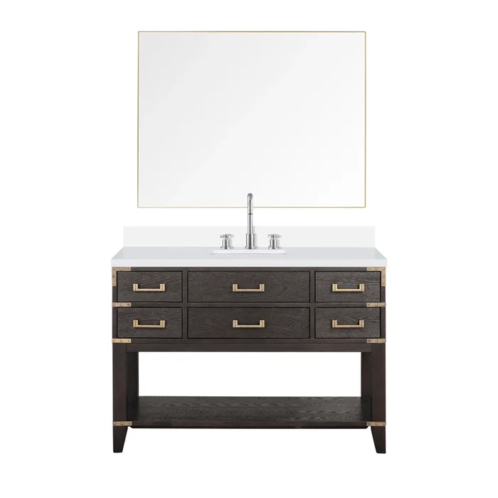 Norwalk 48 in W x 22 in D Brown Oak Single Bath Vanity, Cultured Marble Top, Faucet Set, and 46 in Mirror