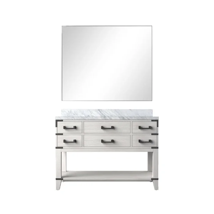 Norwalk 48 in W x 22 in D White Oak Single Bath Vanity, Carrara Marble Top, and 46 in Mirror