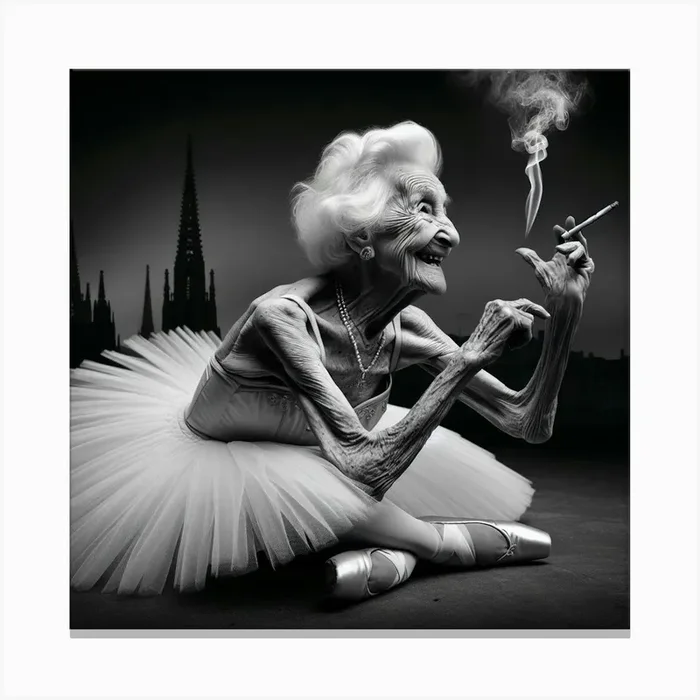 Old Lady Smoking A Cigarette Canvas Print by Pistuzza