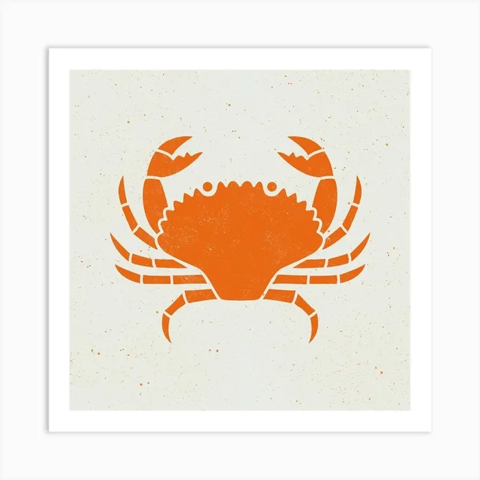 Orange Crab Seafood Lino Block Print Art PrintNS by Nic Squirrell