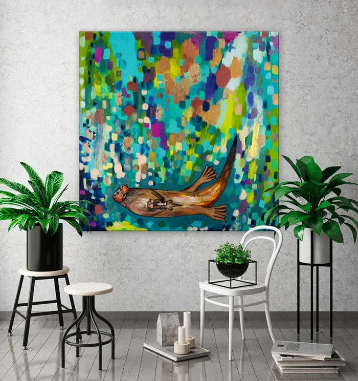 Otter And Baby Otter Canvas Wall Art