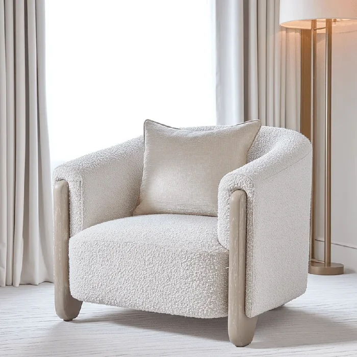 Ovela Cream Boucle Armchair with Oak Legs