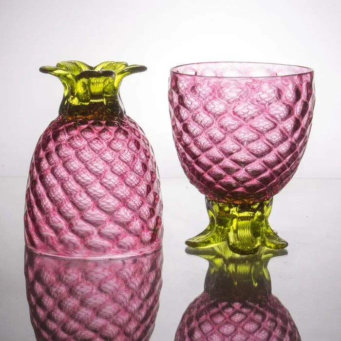 Pair of Small Pineapple Glasses – Pink, Set of Two