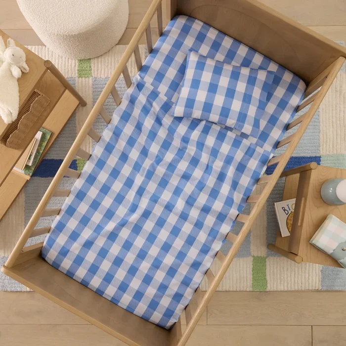 Parker Check Blue Flannelette Cot Sheet Set