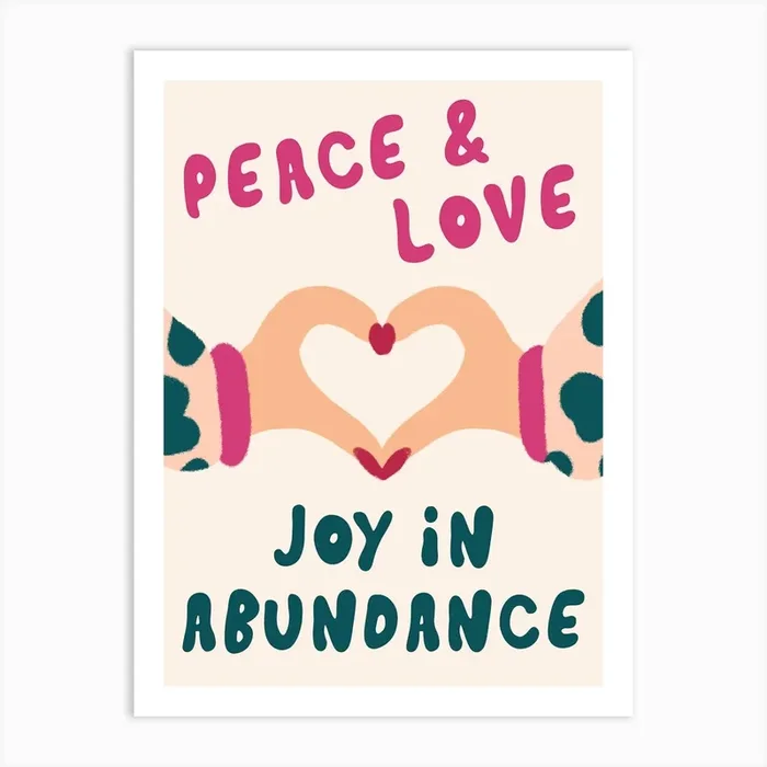 Peace Love Joy in Abundance Hand Drawn Illustrated Art Art Print by Pink Giraffe Print co