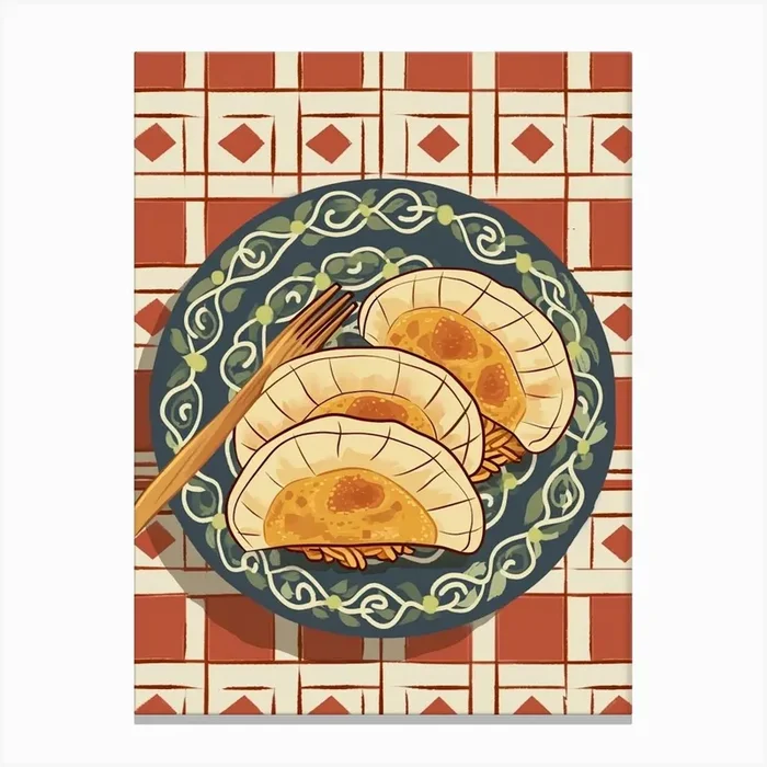 Pierogi On A Plate On A Tiled Background Canvas Print by Artful Appetite