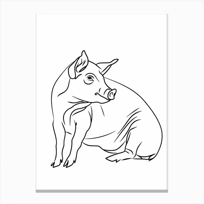 Pig Drawing animal lines art Canvas Print by JBJart Justyna Jaszke