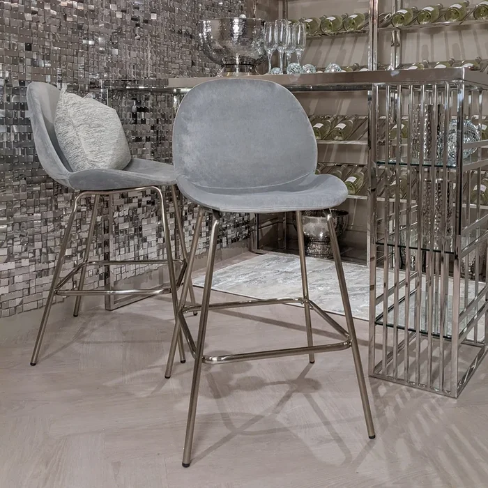 Pimlico Dove Grey Velvet Bar Stools – Set of 2