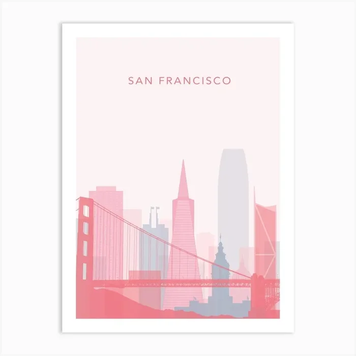 Pink And Blue San Francisco Skyline Art Print by Alaina Creates