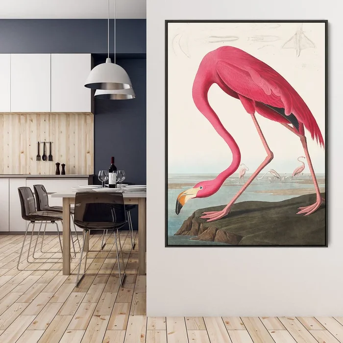 Pink Flamingo Wall Art Framed Canvas Print of Famous John Audubon Painting