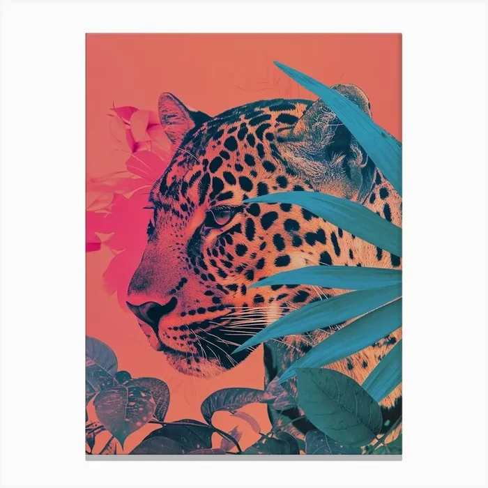 Pink Leopard In The Bush Canvas Print by Bubblegum Kitsch