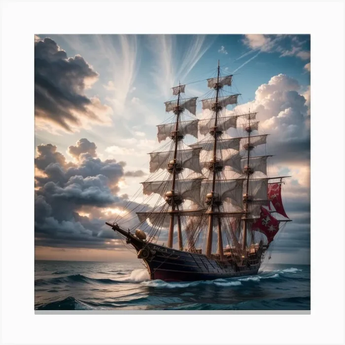 Pirate Ship Sailing In The Ocean Canvas Print by HaithemSoftThreads