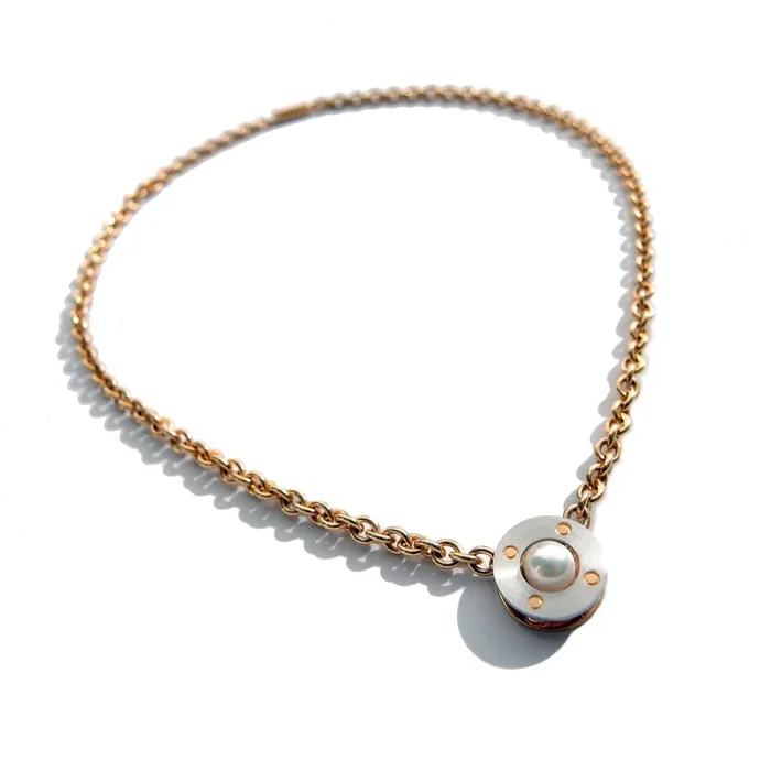 Platinum and Pearl Riveted Pendant