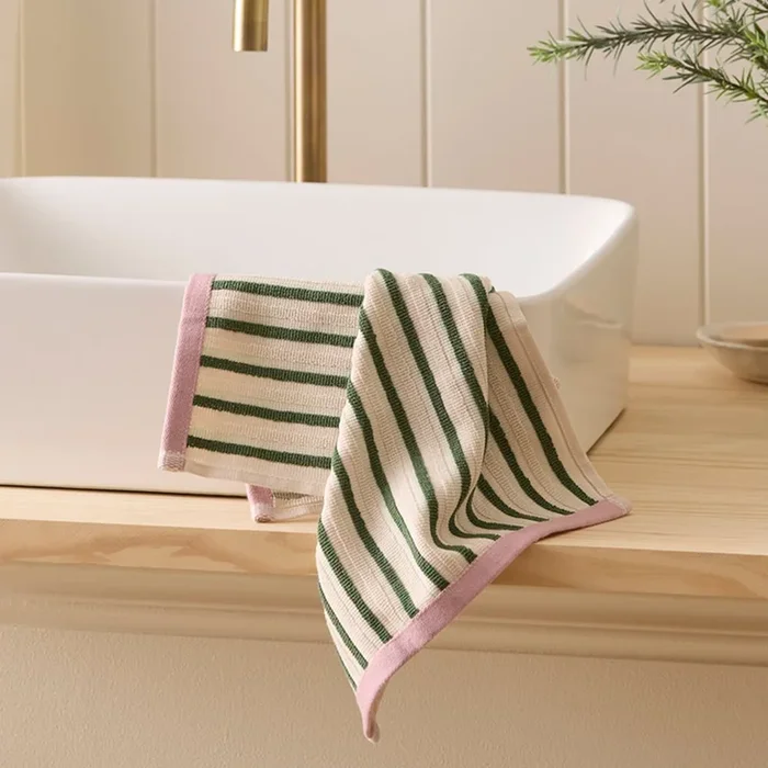 Polly Green & Lilac Stripe Washcloth Pack of 2