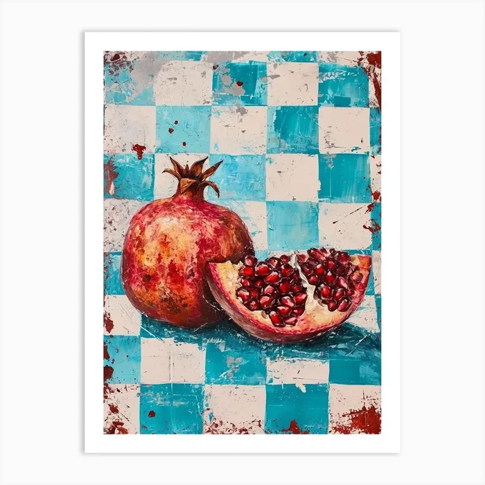 Pomegranate Checkered Blue 1 Art Print by Artful Appetite