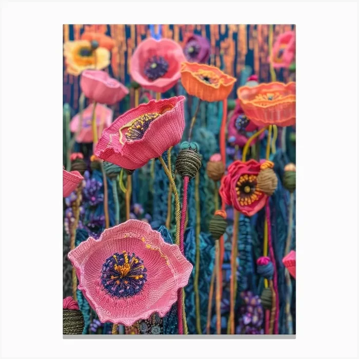 Poppies Knitted In Crochet 3 Canvas Print by Bubblegum Kitsch
