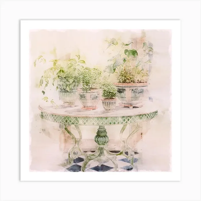 Potted Plants, watercolor 1 Art Print by Iris Fontaine
