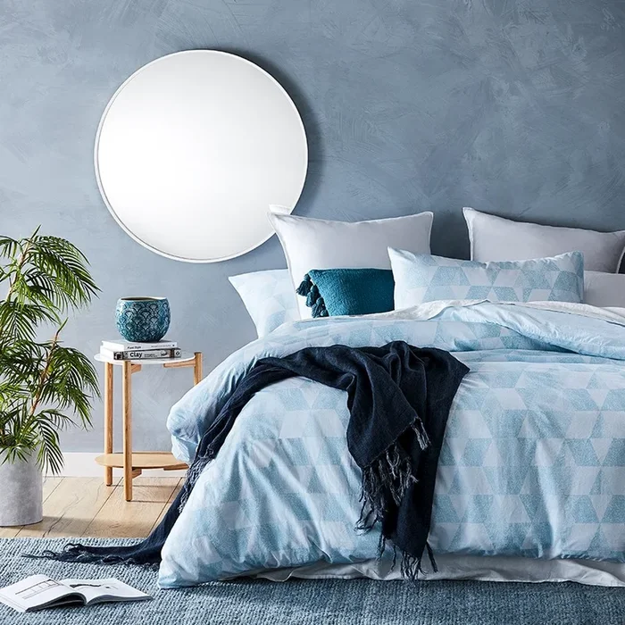 Prewashed Cotton Printed Blue Triangle Quilt Cover Set + Separates