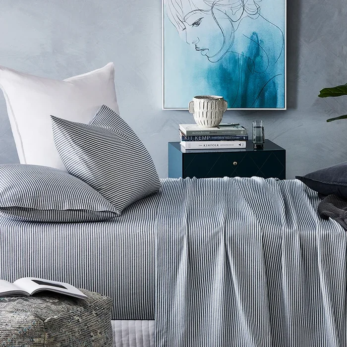 Printed Flannelette Navy Stripe Sheet Set