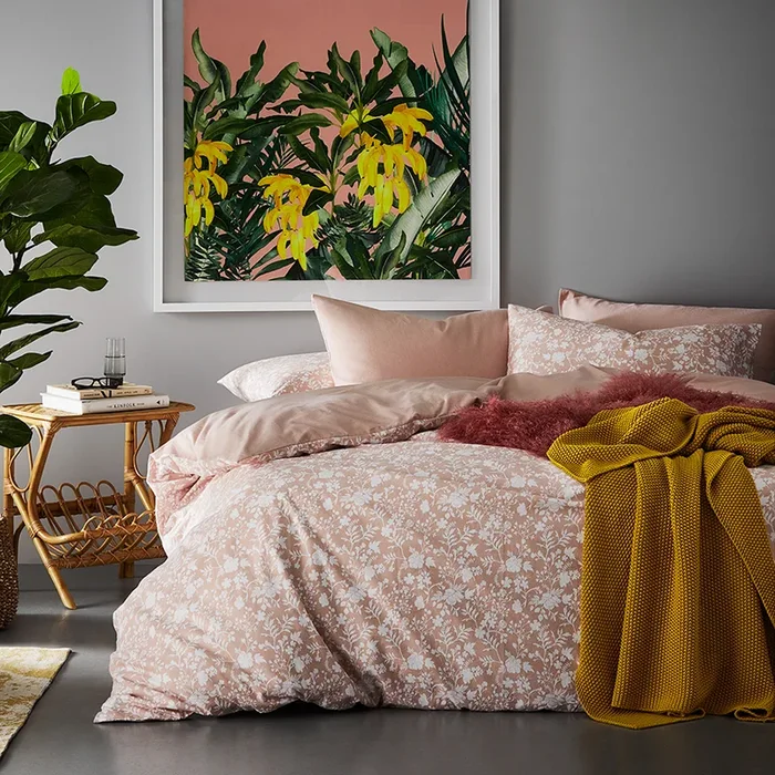 Printed Flannelette Pink Floral Quilt Cover Set + Separates