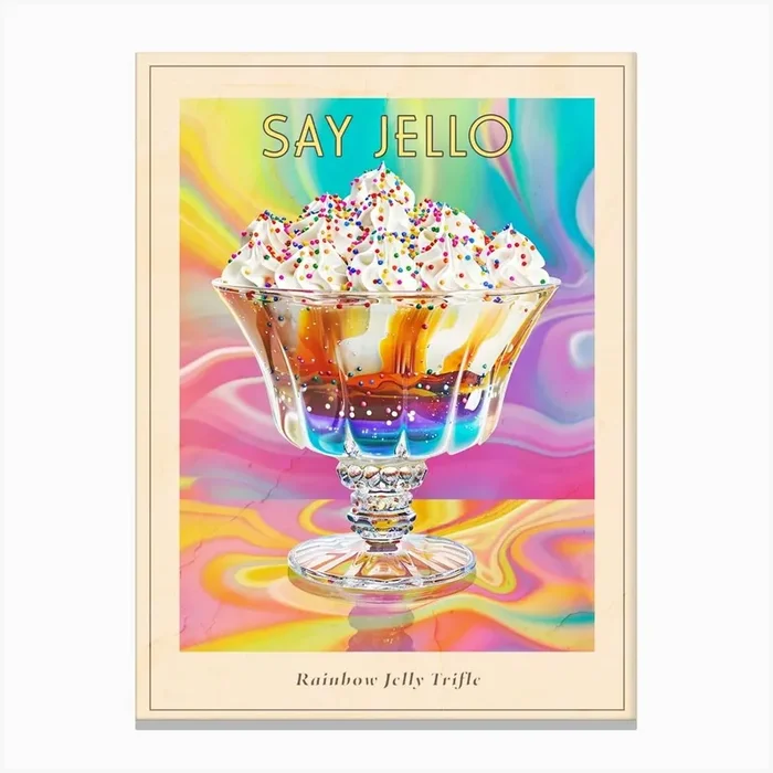 Rainbow Layered Jelly Trifle Retro Collage 3 Poster Canvas Print by Bubblegum Kitsch