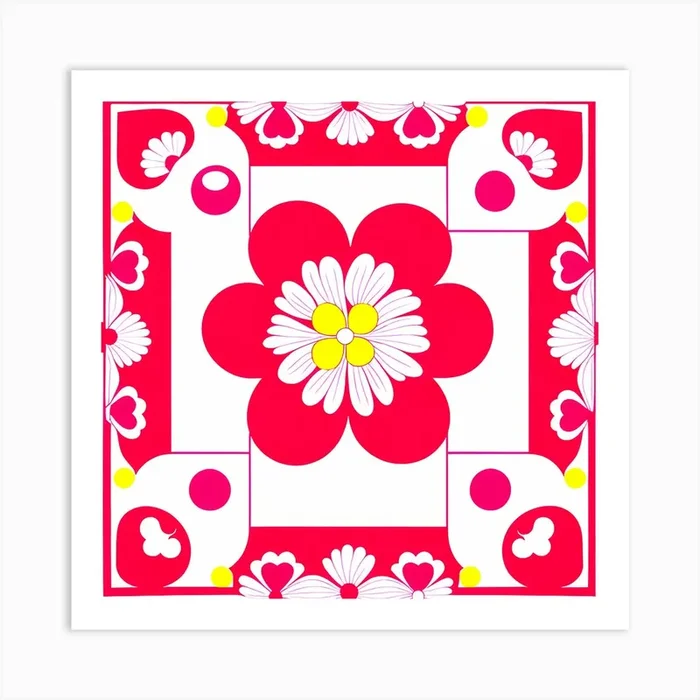 Red Flower tile, pattern art Art PrintPP by Pattern playroom