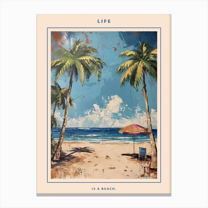 Retro Beach Scene Poster 4 Canvas Print by Bubblegum Kitsch